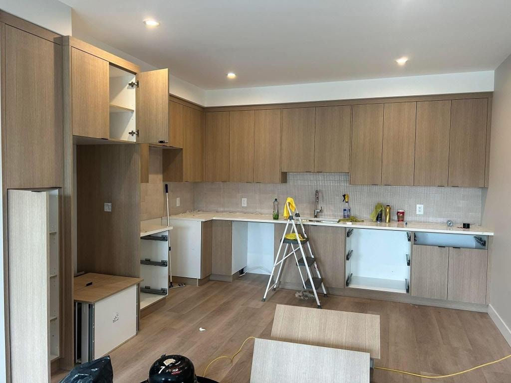 Kitchen renovation mid-construction ready for cleaning